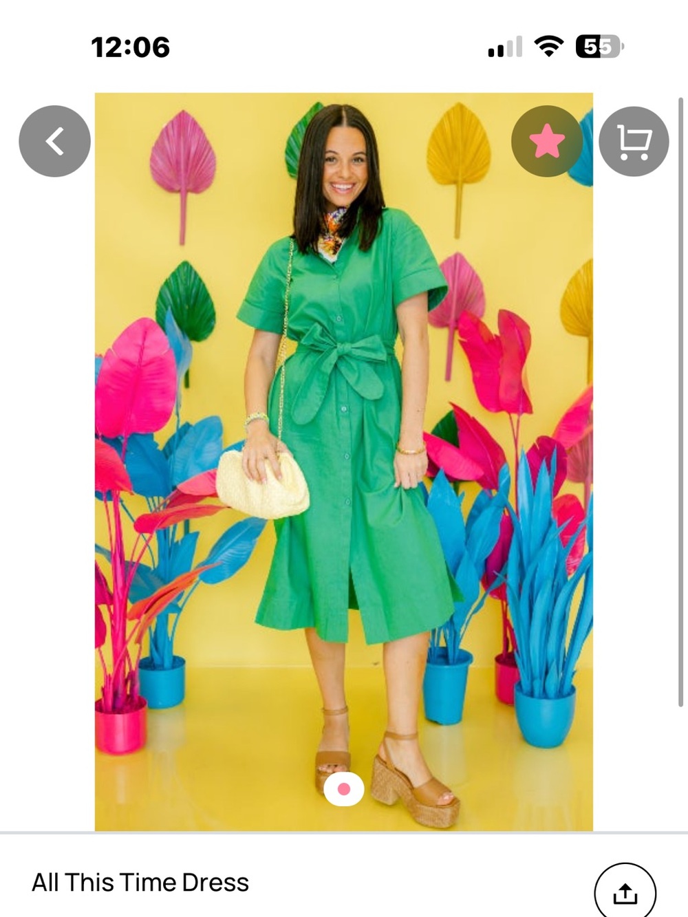 glam NWT Emerald Green Short-Sleeve Shirt Midi Dress with Tie Belt